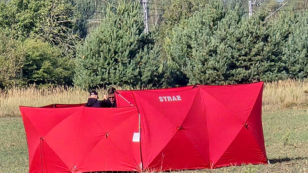 Ermittler untersuchen eine russische Drohne, die in Polen abgeschossen wurde. Ermittler untersuchen eine russische Drohne, die in Polen abgeschossen wurde.