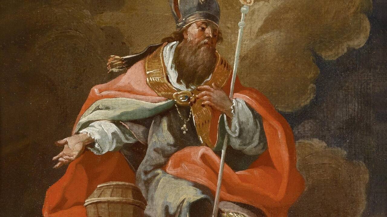 Von einem Engel begleitet, schwebt der heilige Rupert über der Stadt Salzburg. Zu sehen ist auch der Salzkübel, sein Attribut. Das Ölgemälde von Paul Troger stammt aus dem Jahr 1750. Tausend Jahre davor hat der heilige Rupert mit dem Bau einer Kirche am Wallersee Seekirchen begründet.  
