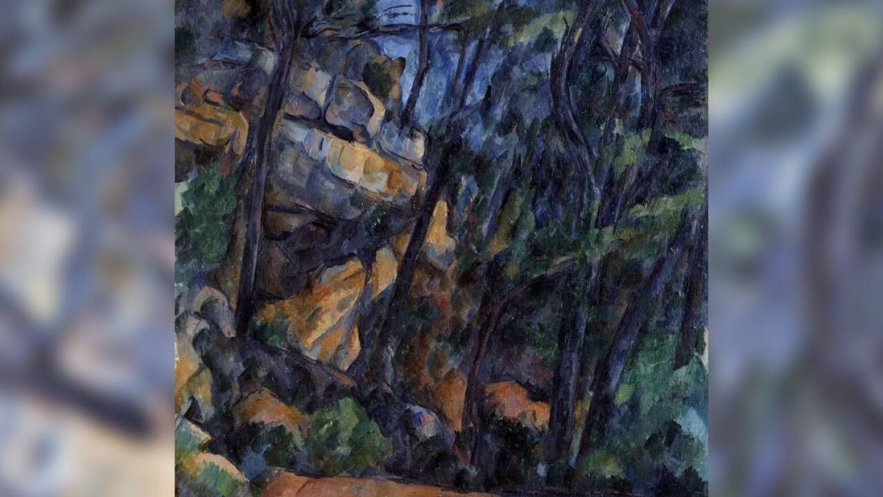 Paul Cézanne, Bäume und Felsen im Park des Château Noir, um 1904 
