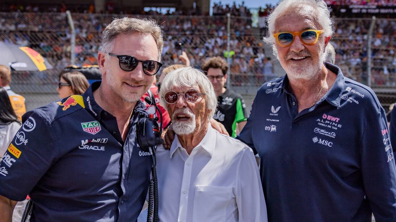 Ex-Red-Bull-Teamchef Christian Horner mit Ex-Formel-1-Boss Bernie Ecclestone und Alpine-Boss Flavio Briatore (von links)  
