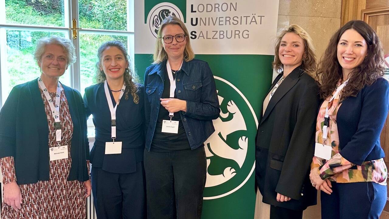 (v.l.) Vizerektorin für Lehre und Studierende an der PLUS Michaela Rückl, Politikwissenschafterin und Projektleiterin Zoe Lefkofridi, Politikwissenschafterin Isabelle Engeli von der Universität Exiter, Referentin im Bereich Genderpolitik der Europäischen Kommission Oriane Gilloz. 