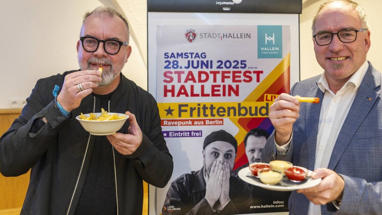 Headliner war die Hamburger Band Frittenbude. Im Bild TVB-Geschäftsführer Rainer Candido und Bgm. Alexander Stangassinger (SPÖ). 
