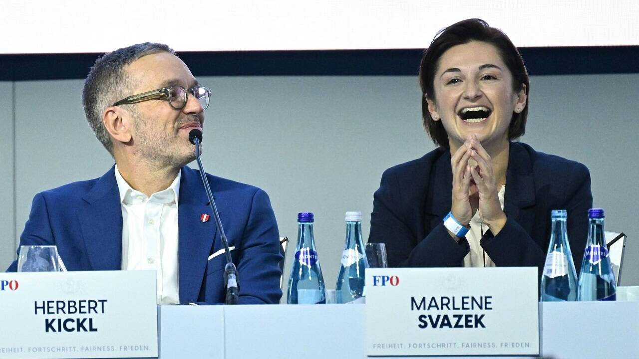 FPÖ-Chef Herbert Kickl und Landeshauptfraustellvertreterin Marlene Svazek beim Bundesparteitag in Salzburg.  