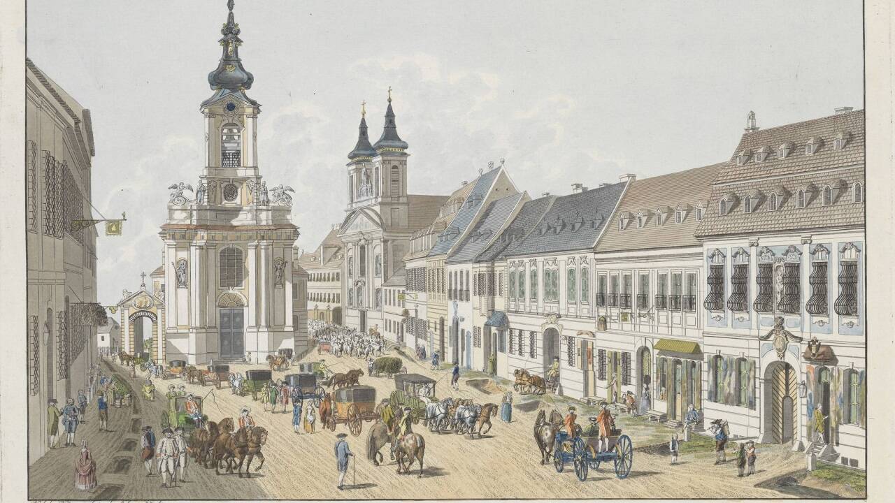 Johann Andreas Ziegler, Die Pfarrkirche und Gottesacker auf der Landstraße, 1783,<br /> 
