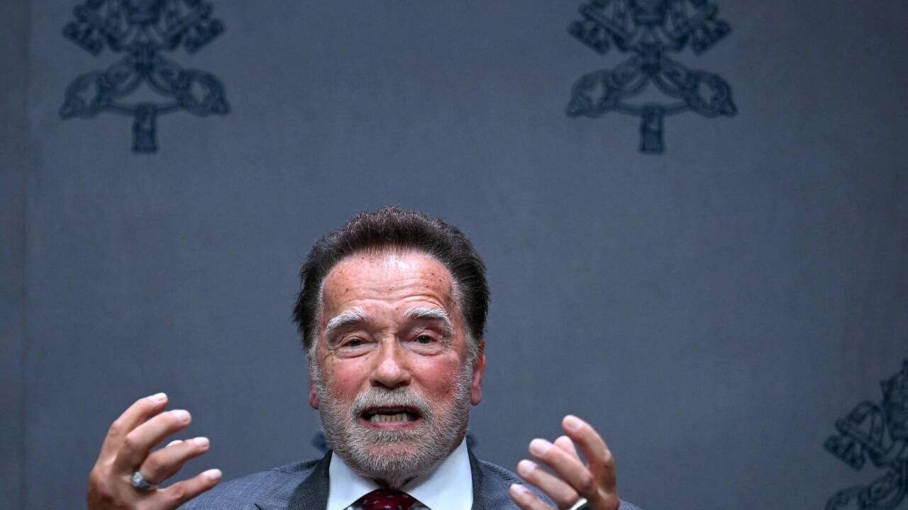 Schwarzenegger bei einer Pressekonferenz im Vatikan zu „Raising Hope for Climate Justice' im Vatikan am Dienstag.  