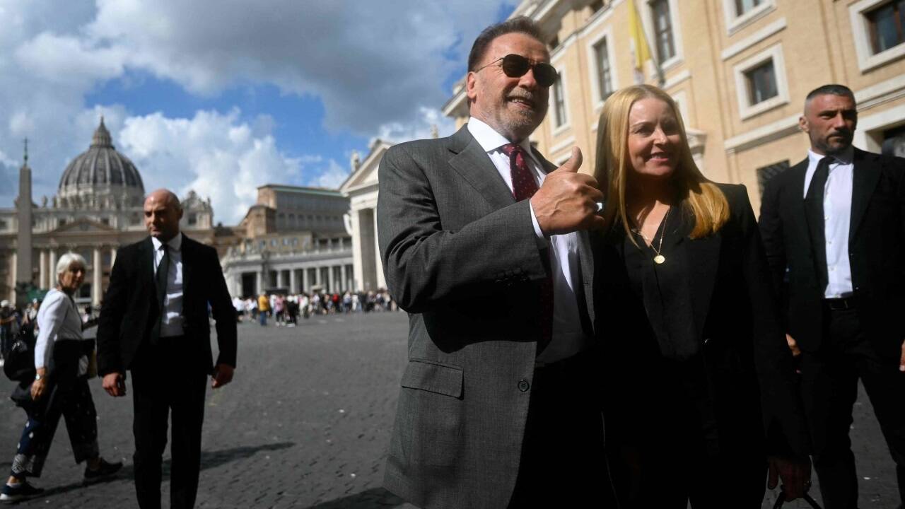 Schwarzenegger und seine Partnerin Heather Milligan am Dienstag in Rom.  