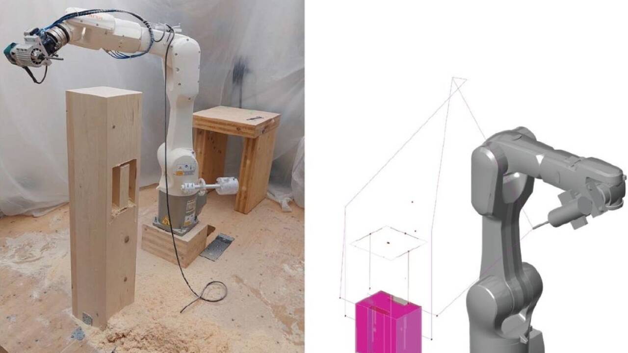 Mit einem Fräsroboter werden Holzverbindungen erzeugt, die sich leicht wieder lösen lassen. 