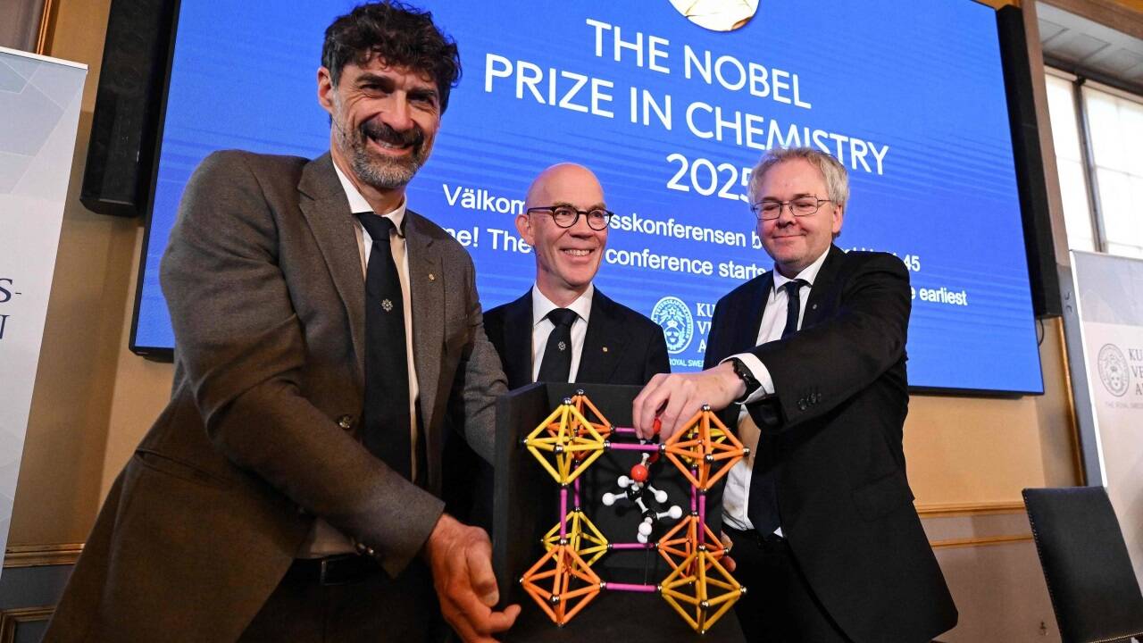 Komiteemitglieder präsentierten das Molekülmodell. 