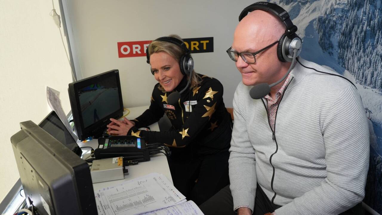 Alexandra Meissnitzer und Peter Brunner bei der Alpinen Ski-WM in Saalbach.  