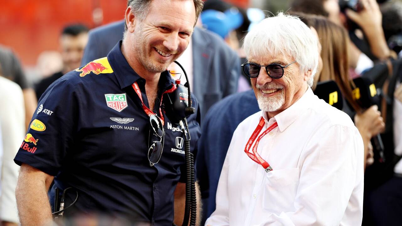 Ex-Red-Bull-Teamchef Christian Horner (links) mit Ex-Formel-1-Boss Bernie Ecclestone im Jahr 2019. Ex-Red-Bull-Teamchef Christian Horner (links) mit Ex-Formel-1-Boss Bernie Ecclestone im Jahr 2019.