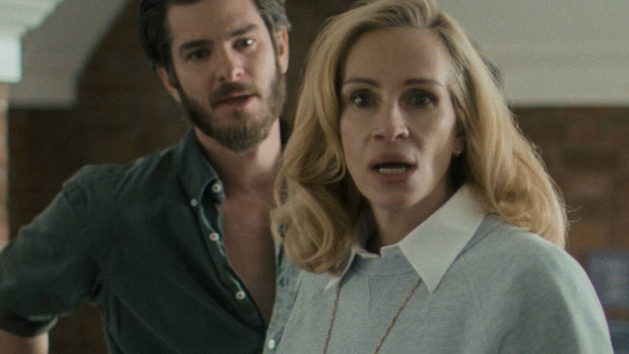 Andrew Garfield und Julia Roberts als zwei Professoren der Universität Yale im neuen Kinofilm „After the Hunt“.  