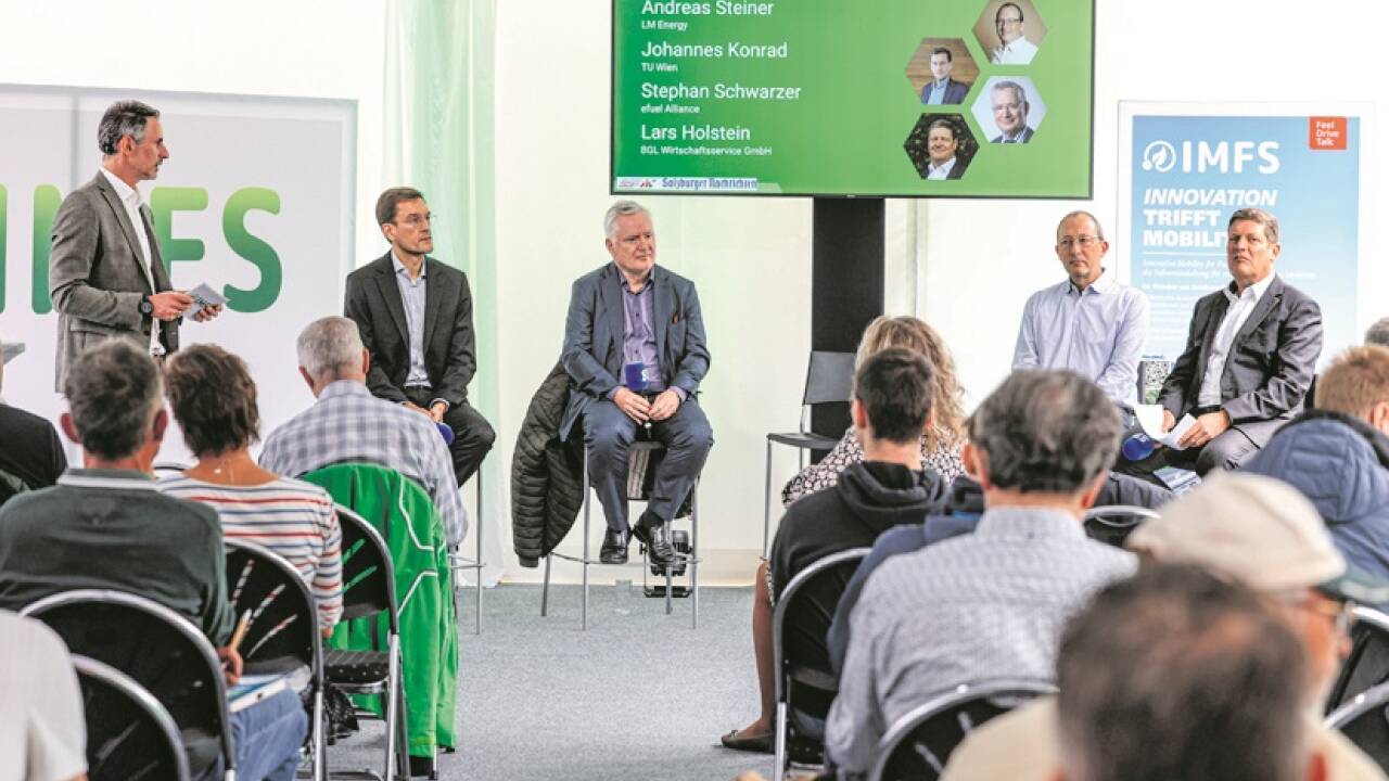 Synthetische Treibstoffe im Realitäts-Check – mit Johannes Konrad (TU Wien), Stephan Schwarzer (eFuel Alliance), Andreas Steiner (LM Energy) sowie Lars Holstein (BGL Wirtschaftsservice GmbH), von links. 
