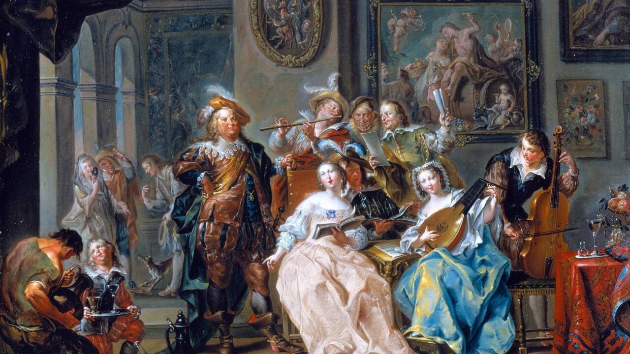 Das Signetbild für das Barockfest 2025: „Konzertprobe im Schloss“, Gemälde von Johann Georg Platzer (1704–1761), Öl auf Kupfer. Das Signetbild für das Barockfest 2025: „Konzertprobe im Schloss“, Gemälde von Johann Georg Platzer (1704–1761), Öl auf Kupfer.