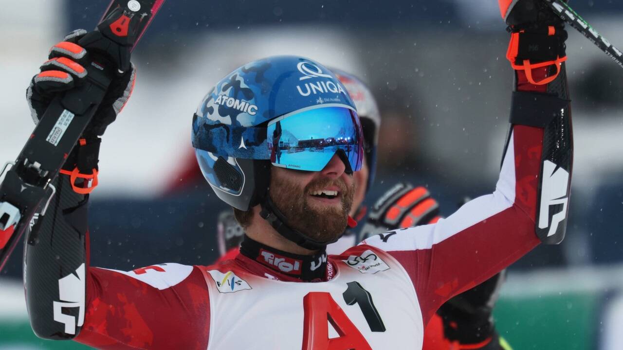 Marco Schwarz jubelte über den zweiten Platz.   Marco Schwarz jubelte über den zweiten Platz.