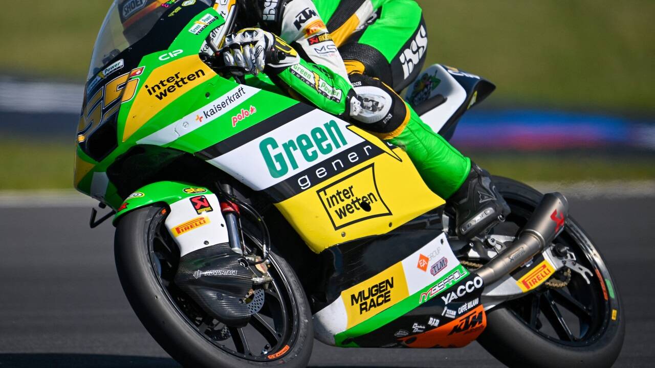 Noah Dettwiler bei einem Moto3-Rennen im Jahr 2024.   Noah Dettwiler bei einem Moto3-Rennen im Jahr 2024.