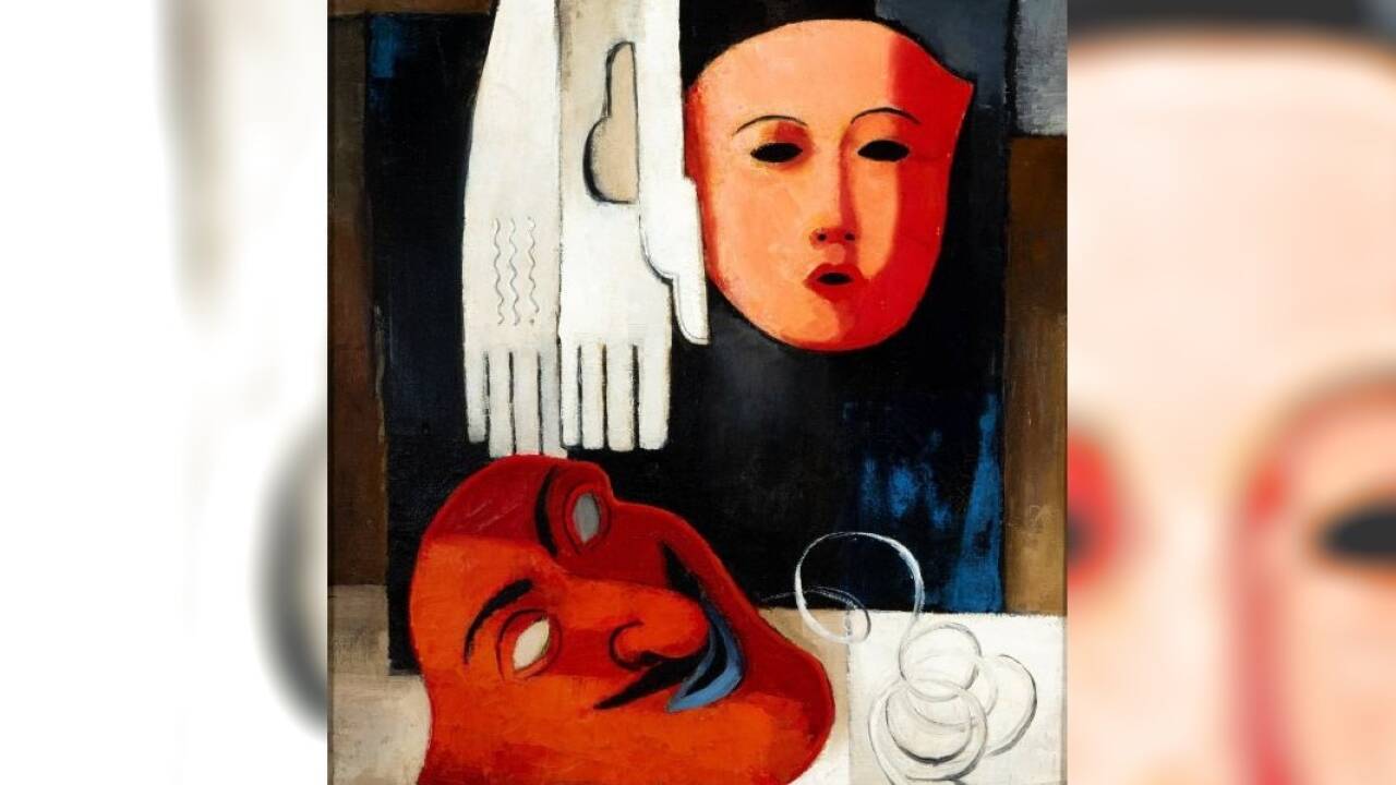 Constantin v. Mitschke-Collande, „Masken und Handschuhe“, ohne Datum, Öl auf Leinwand  Constantin v. Mitschke-Collande, „Masken und Handschuhe“, ohne Datum, Öl auf Leinwand