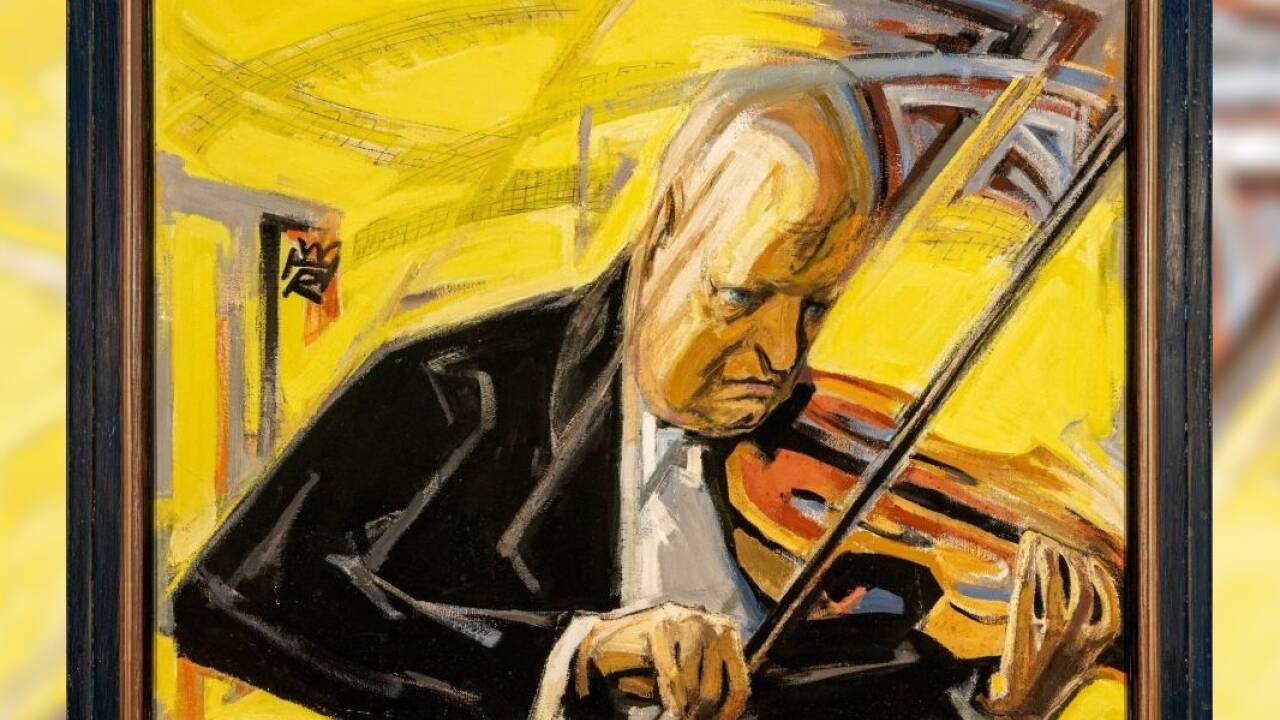 Rudolf Wilhelm Heinisch, Porträt von Paul Hindemith mit Bratsche, 1952  Rudolf Wilhelm Heinisch, Porträt von Paul Hindemith mit Bratsche, 1952