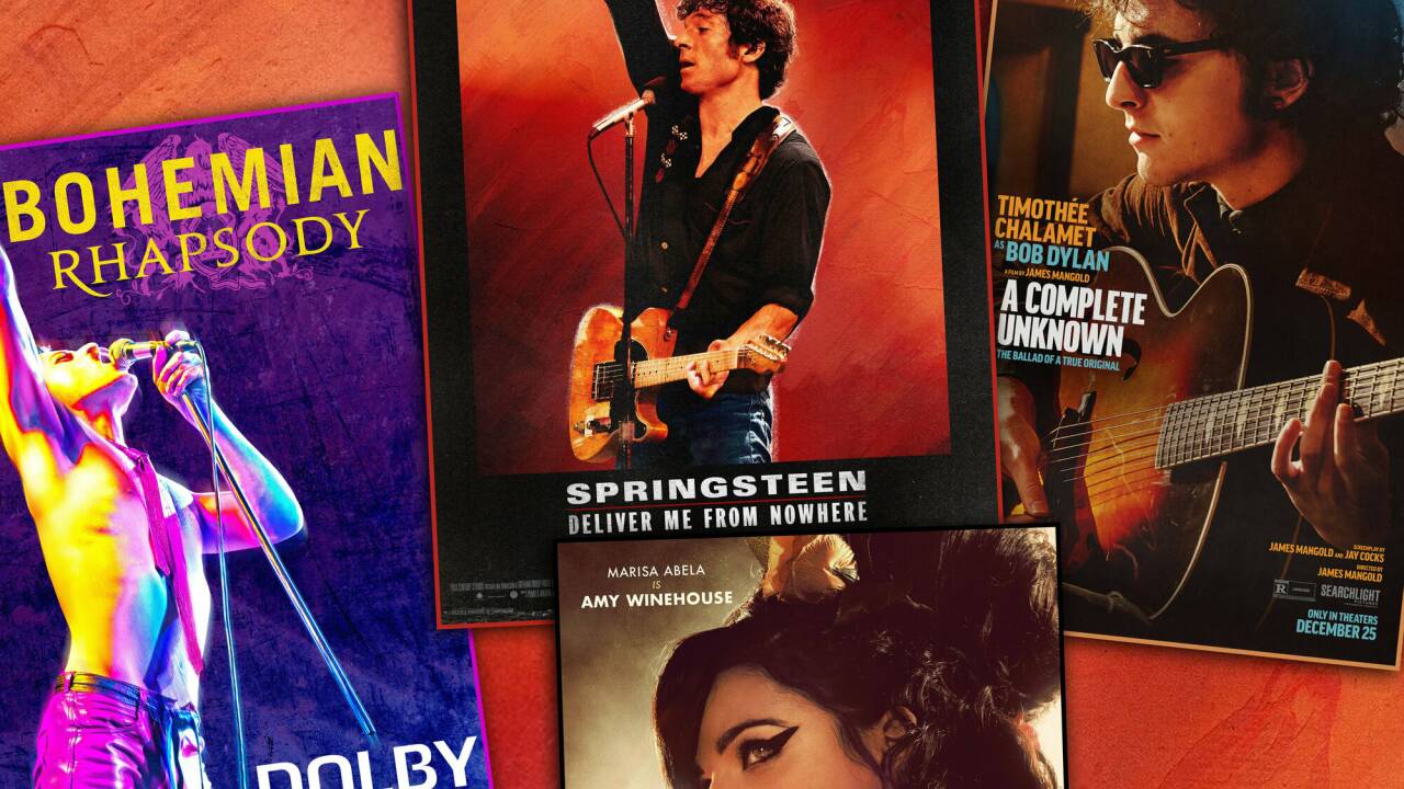 Musikalische Biopics erfreuen sich großer Beliebtheit - und die SN-Popcaster reden drüber. In der Collage zu sehen sind die Filmplakate von „Bohemian Rhapsody“, „Springsteen - Deliver Me from Nowhere“, „Back to Black“ und „A Complete Unknown“. Musikalische Biopics erfreuen sich großer Beliebtheit - und die SN-Popcaster reden drüber. In der Collage zu sehen sind die Filmplakate von „Bohemian Rhapsody“, „Springsteen - Deliver Me from Nowhere“, „Back to Black“ und „A Complete Unknown“.