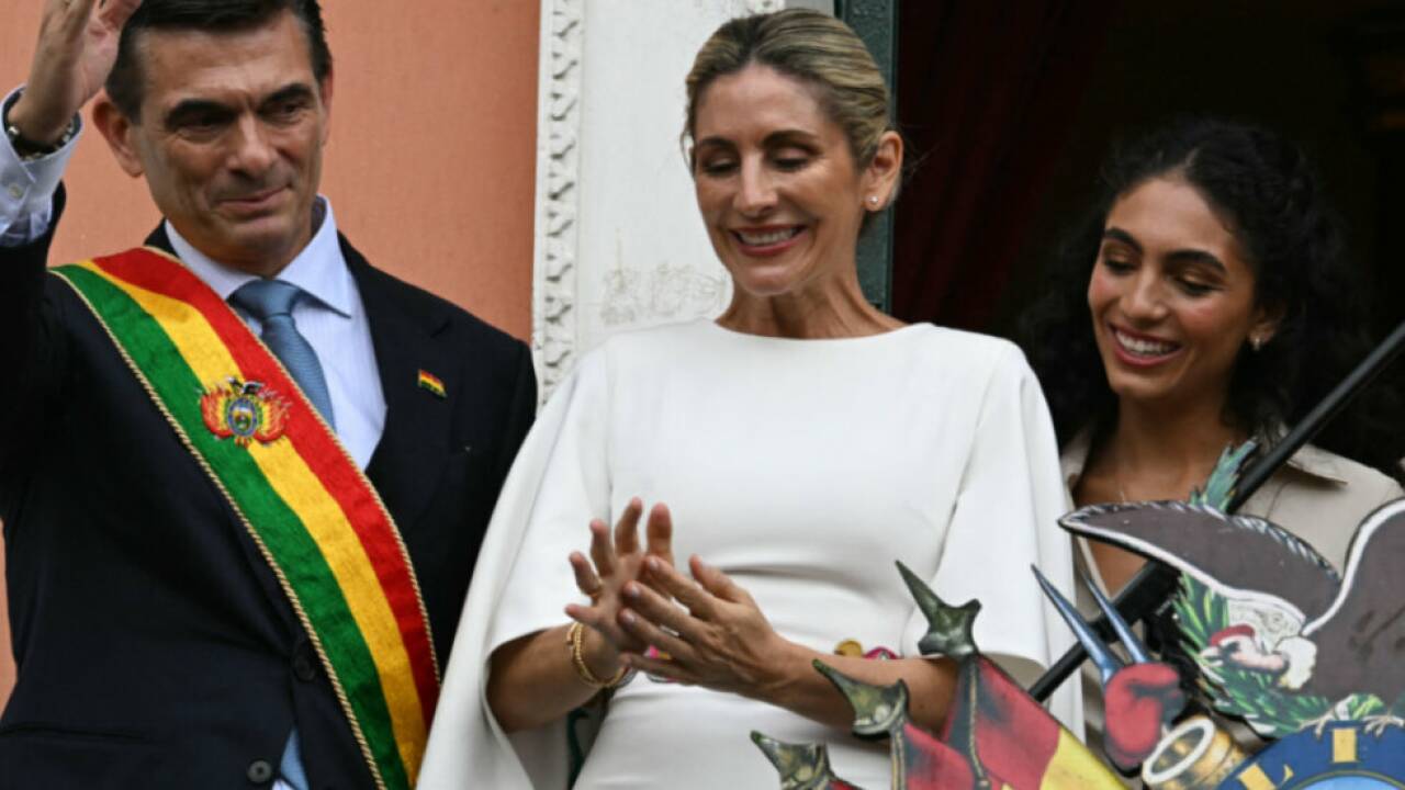 Boliviens Präsident Rodrigo Paz, Frau Maria Elena Urquidi und Tochter Boliviens Präsident Rodrigo Paz, Frau Maria Elena Urquidi und Tochter