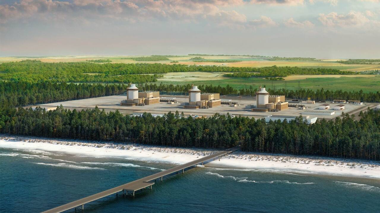 So soll das neue Kraftwerk mit drei Reaktoren einmal aussehen. Eine Visualisierung des staatlichen Unternehmens PEJ. 