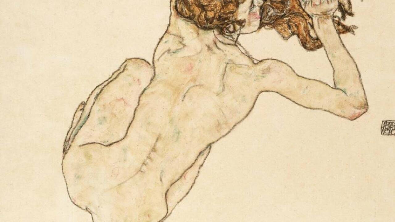 Egon Schiele: 'Kauernder Rückenakt' 