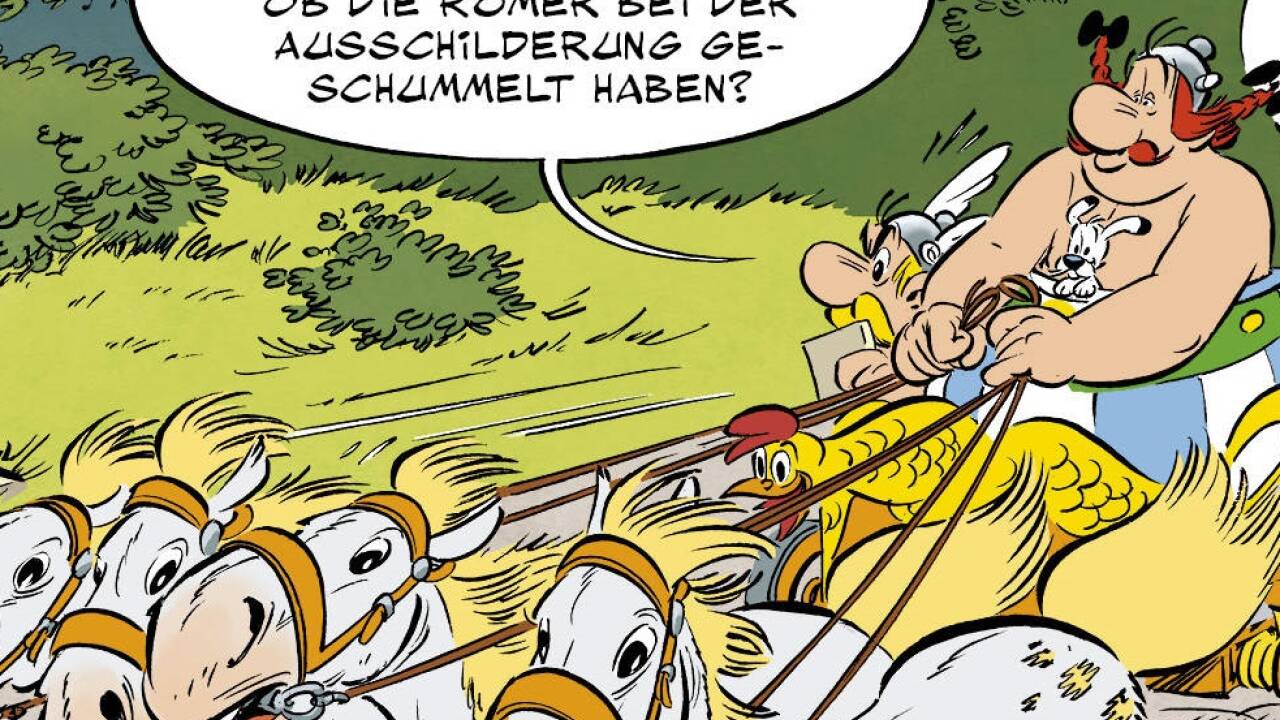 Im neuen Asterix-Band bekommt Obelix bei einem Rennen durch Italien die Zügel in die Hand. Im neuen Asterix-Band bekommt Obelix bei einem Rennen durch Italien die Zügel in die Hand.