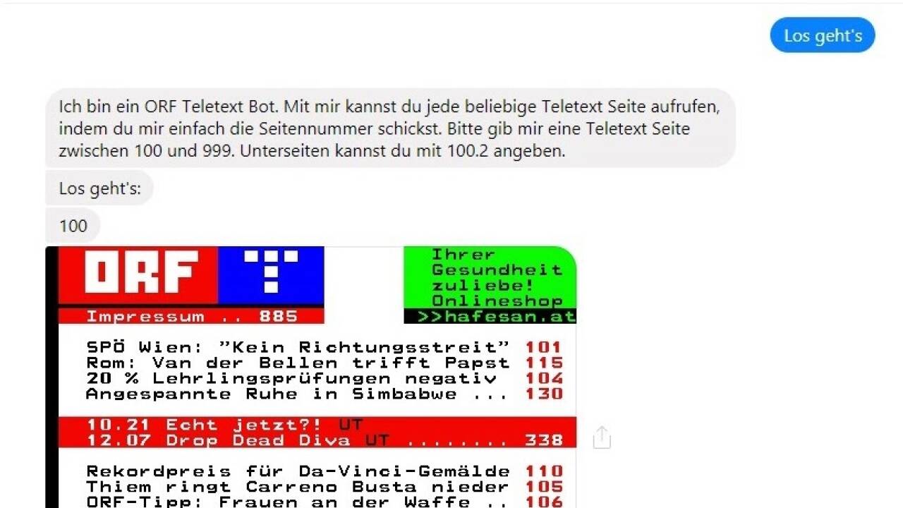 Selbst der Teletext hat mittlerweile einen Bot. 