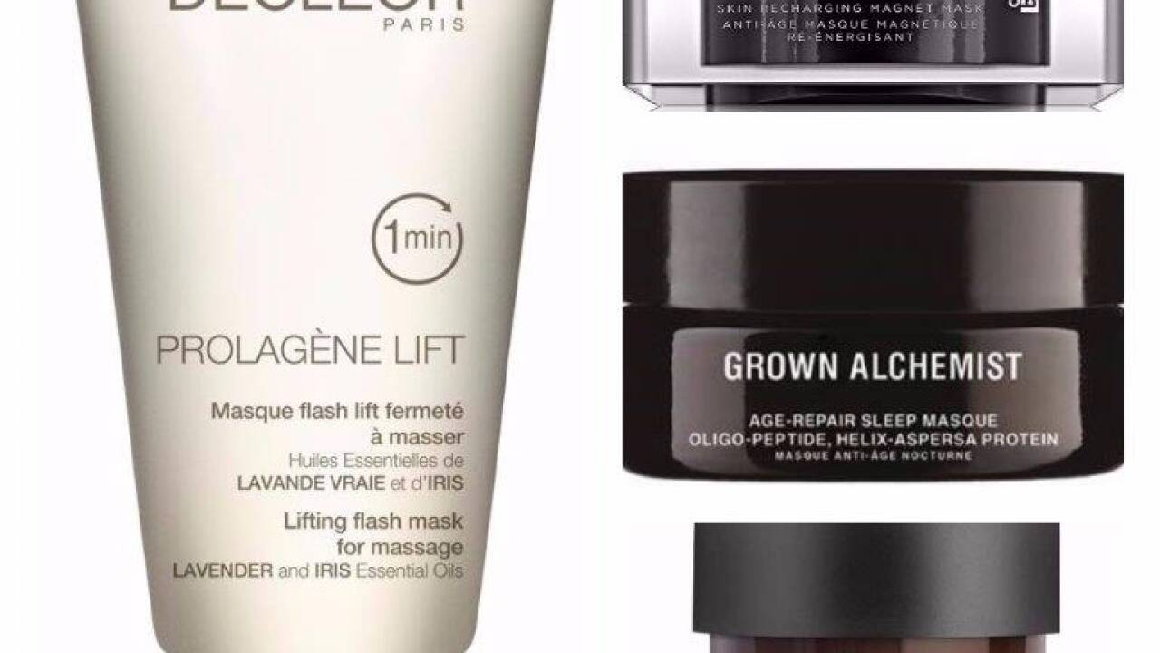 „Prolagène Lift Masque flash lift fermeté“ von Decléor: Ätherische Öle aus Iris und Lavendel und Roggenextrakt verfeinern und straffen die Konturen des Gesichtes. Der formende Effekt kann durch die Lift Yoga Selbstmassage noch verstärkt werden. In der Maske verarbeitet werden Lavandula hybrida, geschätzt für seine Fähigkeit, die Haut jugendlich erstrahlen zu lassen und die Kollagen- und Elastinsynthese zu steigern, sowie Lavandula angustifolia, dessen Duft mentale Klarheit und innere Ruhe schenkt. „Magnetight Age-Defier Skin Recharging Magnet Mask“ von dr. brandt (exklusiv bei Marionnaud): Die Maske enthält Eisenoxidpartikel, die den Schmutz umschließen und mit Hilfe eines Magneten aus der Haut gesogen werden. Zusätzlich wird die Hautzirkulation stimuliert.  Die „Age-Repair Sleep Masque“ von Grown Alchemist: Aus Hefe gewonnene Oligo-Peptide verbessern die Hauttextur und stimulieren die Zellaktivität. Helix-Aspersa (ein potenter Schneckenextrakt mit Kupfer-Peptiden und Super-Nährstoffen) stimuliert die Kollagen-Synthese und Zellerneuerung und erhöht das Feuchtigkeitslevel der Haut. Aus Soja gewonnene Aminosäuren glätten die Hautstruktur. „Japanese Matcha Tea Pollution Clearing Mask“ von The Bodyshop ist eine cremige, zu 100% vegane Maske. Sie reinigt bis in die Tiefen, peelt sanft und befreit die Haut von jeder Art von Schmutz. Sie ist mit grünem Matcha-Tee aus Kakegawa (Japan), Löwenzahnextrakt und wohltuender Aloe Vera aus Mexiko angereichert. 