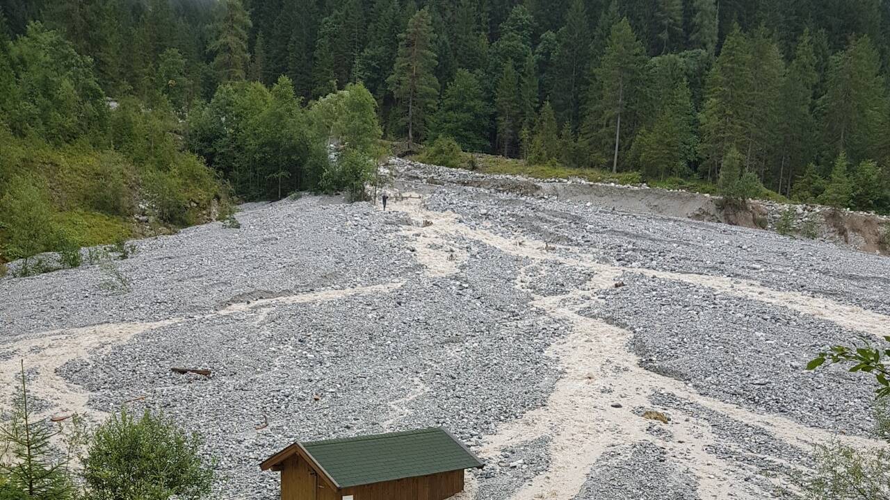 Überschwemmung nach Unwetter, August 2017, Forstrevier Kleinarl. 