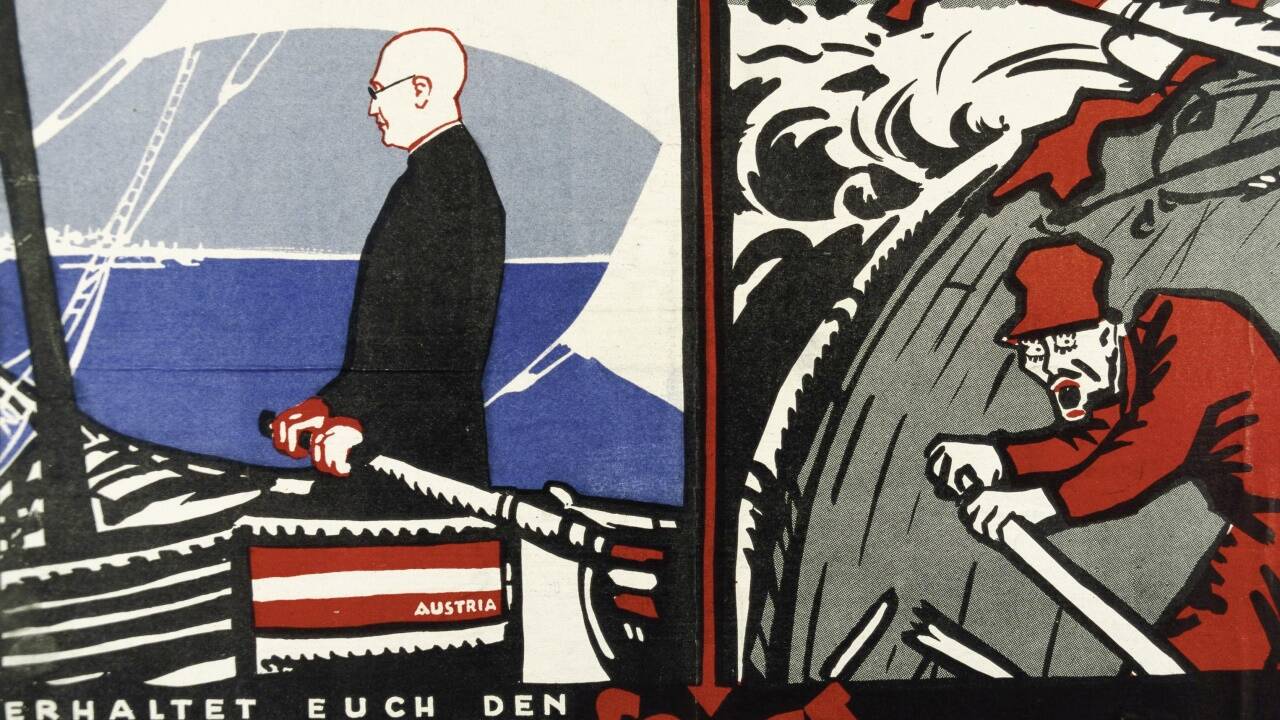 Bundeskanzler Ignaz Seipel als Steuermann: Ein Plakat der Christlichsozialen für die Nationalratswahl 1923.  