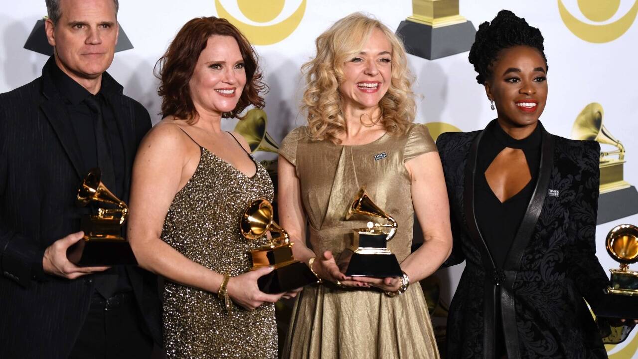 Michael Park, Jennifer Laura Thompson, Rachel Bay Jones und Kristolyn Lloyd - Gewinner des besten Musical/Theater-Albums für „Dear Evan Hansen“. 