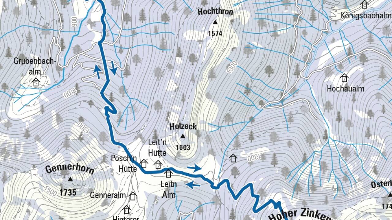 Pulvertraum am Hohen Zinken mit Blick auf das Holzeck (links) und Königsberghorn. 