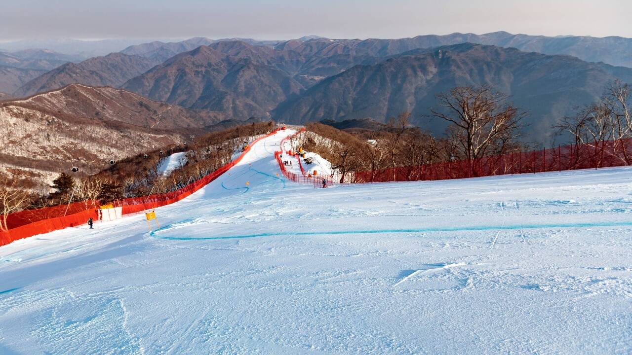 Hier befindet sich die Abfahrtsstrecke der Herren. Das Foto entstand während des ersten Trainings im Jeongseon Alpine Centre am Donnerstag, 8. Februar 2018.  