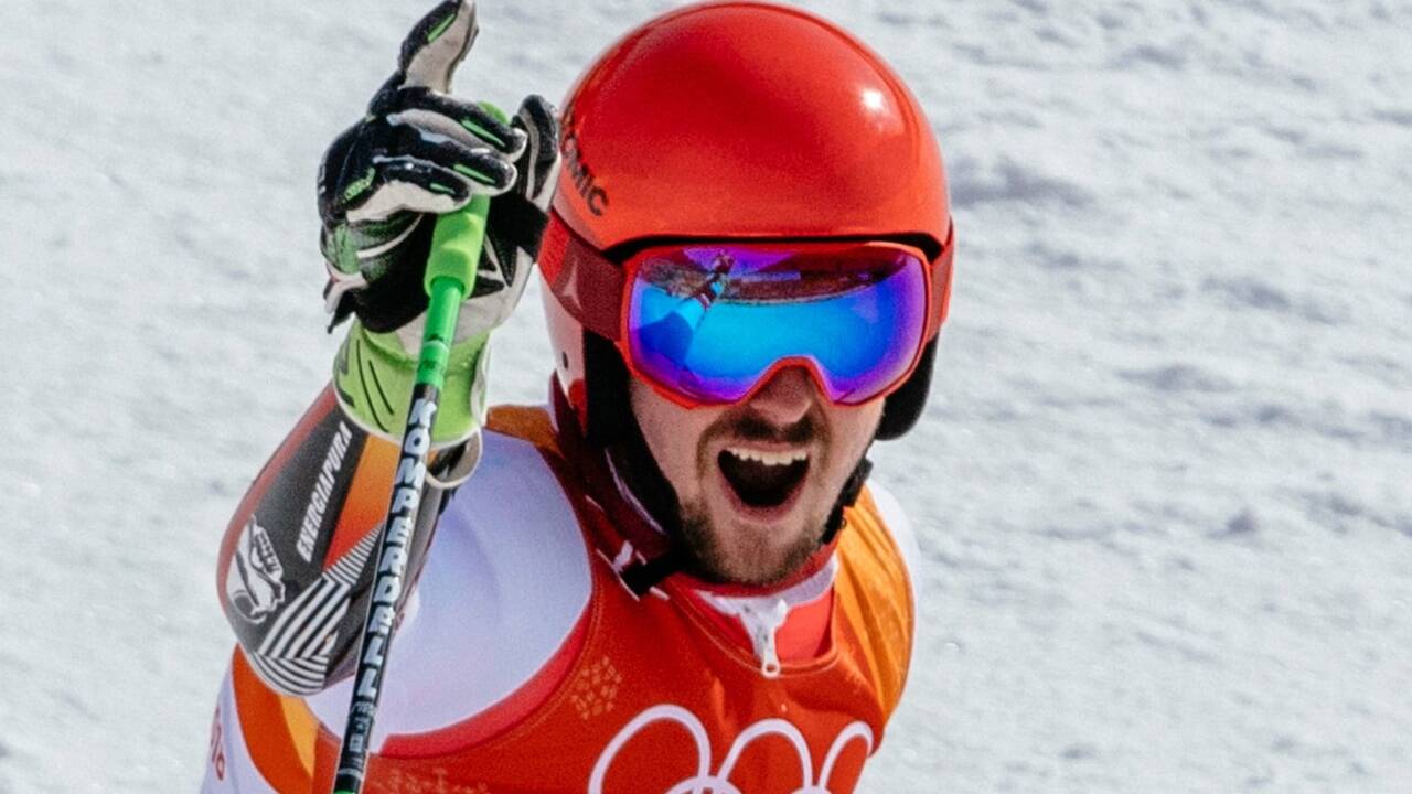 Marcel Hirscher jubelt über Riesentorlauf-Gold. 