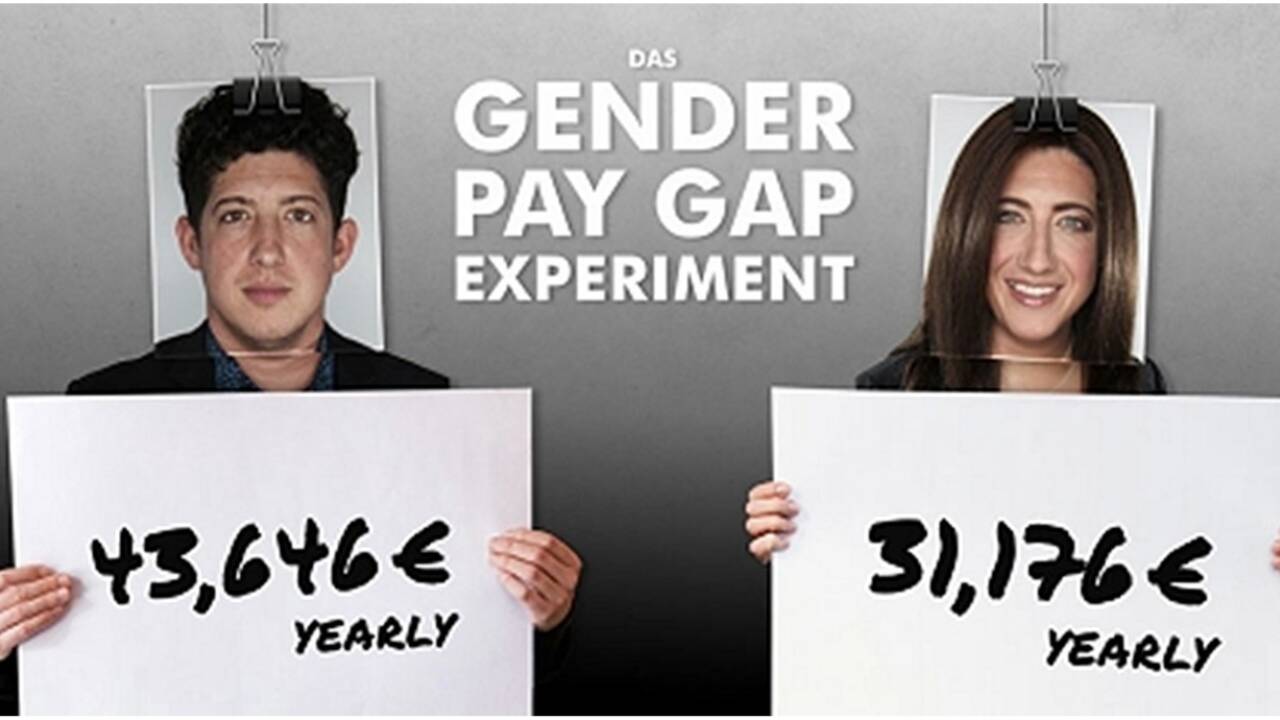 Das Geschlechter-Experiment. Der gleiche Mensch wird als Frau schlechter bezahlt denn als Mann. Agentur Jung von Matt/SAGA Das Geschlechter-Experiment. Der gleiche Mensch wird als Frau schlechter bezahlt denn als Mann. Agentur Jung von Matt/SAGA