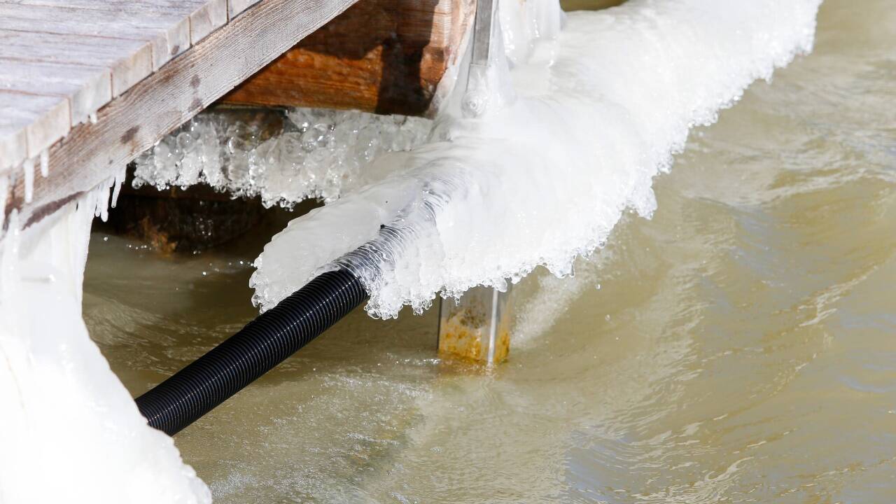 Auch der Steg hat sich eisweiß verhüllt.  