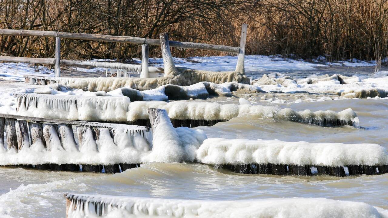 Das Wasser des Wallersees ist erstarrt.  