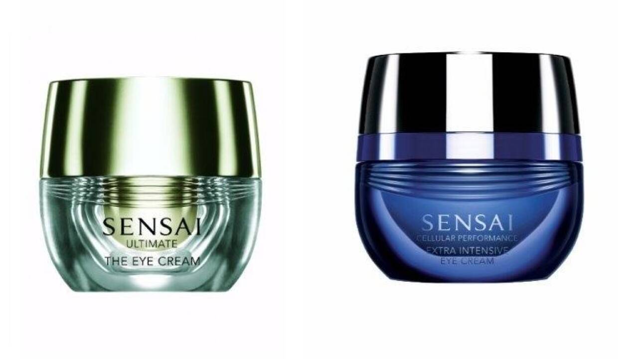 „The Eye Cream“ aus Sensais Ultimate-Linie arbeitet mit dem Sakura Eternal Complex, einem Extrakt aus Kirschblüten, der die Zellen bei der Reparatur von Hautschäden (durch UV-Strahlen und Freie Radikale) unterstützt und die Vitalität der Haut erhöht. Yuzu-Extrakt (gewonnen aus der japanischen Zitrone) fördert die Mikrozirkulation, um Augenschatten zu mildern. Bukuryo (gewonnen aus einem asiatischen Muschelpilz) regt das Lymphgefäßsystem an, mindert so Wasseransammlungen und Schwellungen. „Extra Intensive Eye Cream“ aus der Cellular Performance-Linie von Sensai arbeitet mit dem Wirkstoffkomplex „Ene-Activate Complex“ aus Vital L-Carnitine und einem Extrakt aus Braunalge, die die Fähigkeit verstärken, Fettsäuren zu den Mitochondrien zu liefern, um Epidermalzellen sofort mit Energie zu versorgen. Zusätzlich werden die Zellaktivitäten optimiert, um kontinuierlich ausreichend Energie zu generieren. Ein „Cell Activator“ genannter Wirkstoffkomplex steigert die Energie in den Hautzellen, wodurch die Produktion von Hyaluron und Kollagen beschleunigt wird. Falten schwinden, die Augenpartie wird fester und glatter. Yuzu-Extract fördert die Mikrozirkulation, Suikazura-Extrakt aus japanischem Geißblatt reguliert den Sauerstoff- und den Nährstoffhaushalt.  