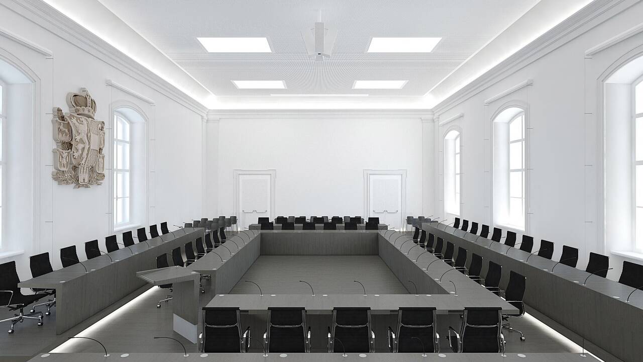 So wird der Plenarsaal im Chiemseehof nach Abschluss der Generalsanierung aussehen.  