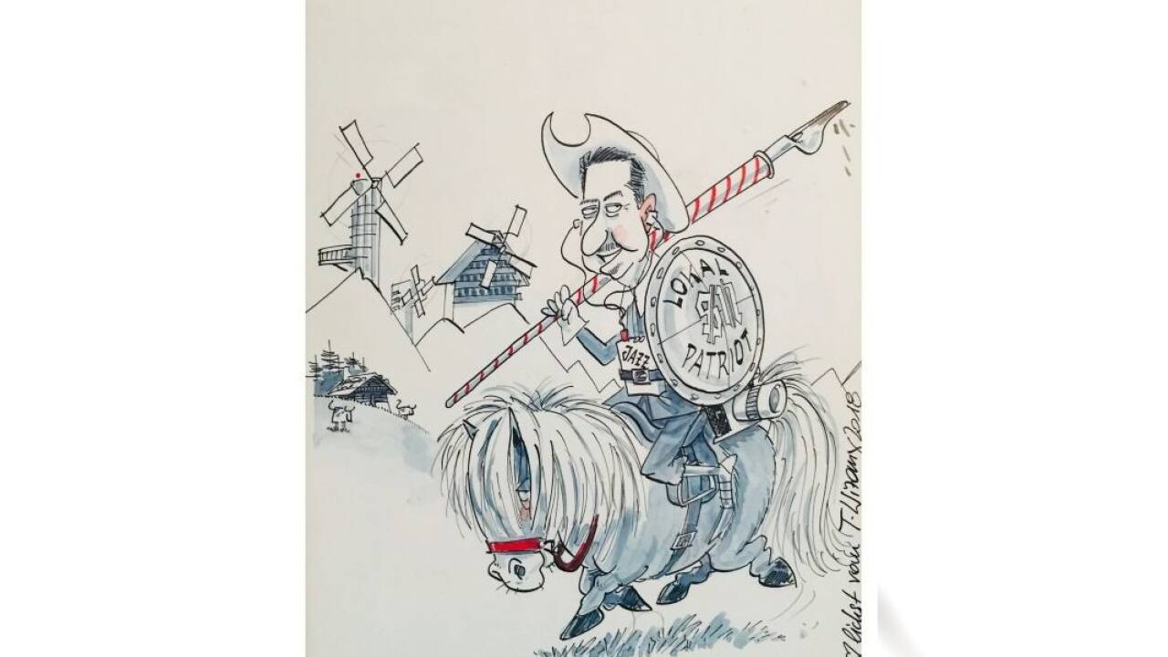 Wie ein Kampf gegen Windmühlen ... SN-Lokalpatriot Heinz Bayer, gezeichnet von SN-Karikaturist Thomas Wizany.  