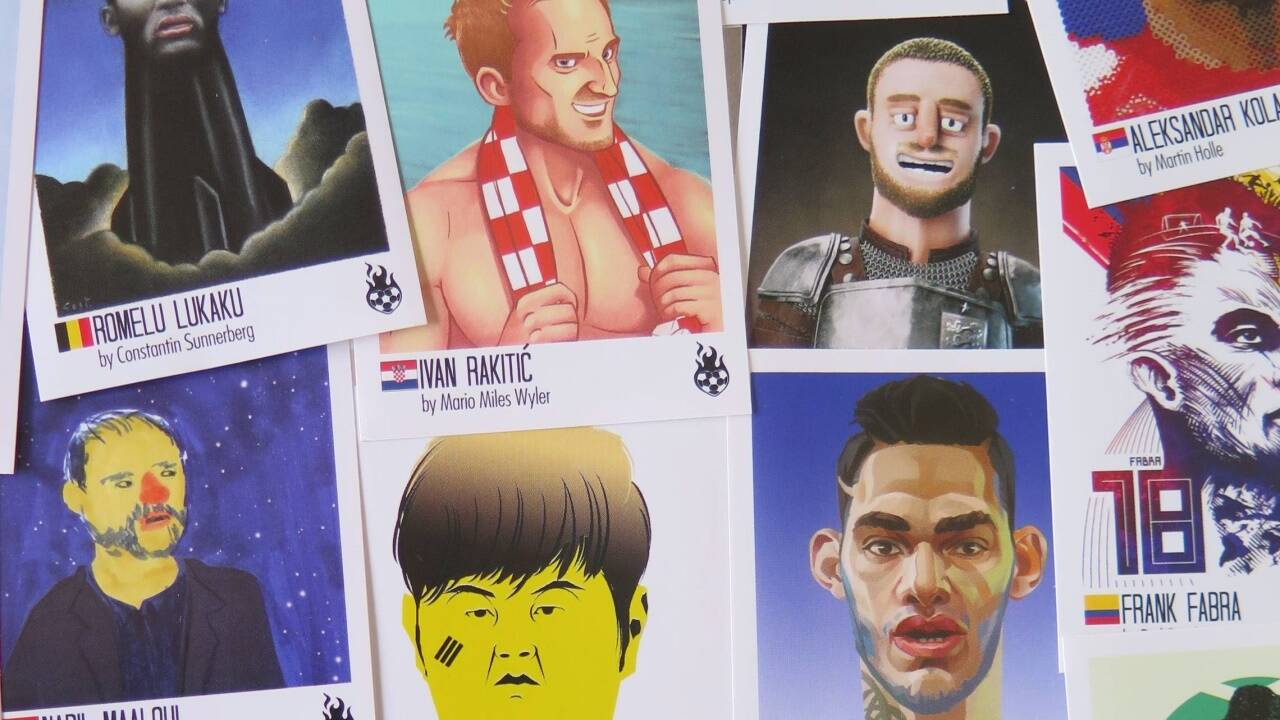 Fussballer, aus der Sicht von Künstlern und Comiczeichnern gesehen. 