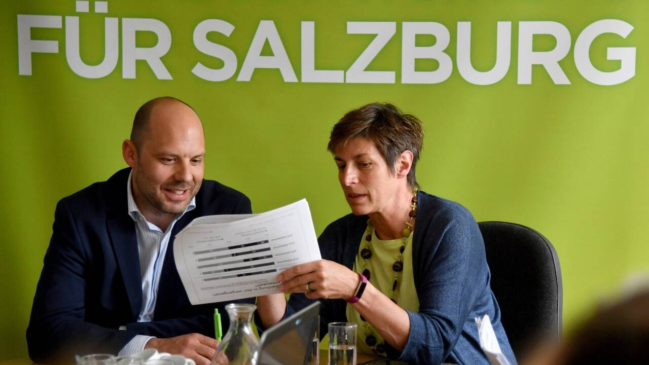 Grünen-Landesgeschäftsführer Rudi Hemetsberger, Salzburgs LHStv. Astrid Rössler (Grüne), vor Beginn des Landesvorstandes der Grünen am Montag, 23. April 2018, in Salzburg. 