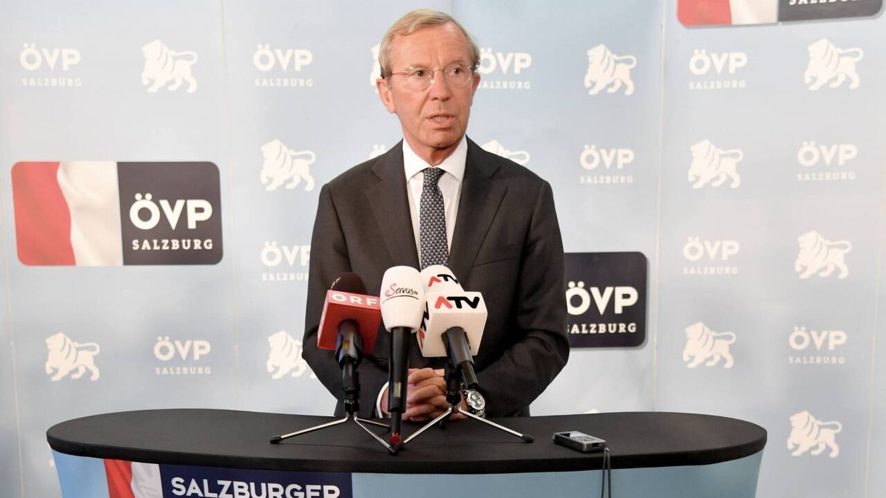 Der Salzburger ÖVP-Obmann Landeshauptmann Wilfried Haslauer, am Mittwoch, 2. Mai 2018, bei einem Statement nach dem ÖVP-Präsidium in Salzburg. 