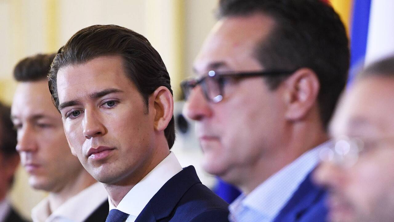 Kanzleramtsminister Gernot Blümel (ÖVP), Bundeskanzler Sebastian Kurz (ÖVP), Vizekanzler Heinz-Christian Strache (FPÖ) und Inneminister Herbert Kickl (FPÖ) 