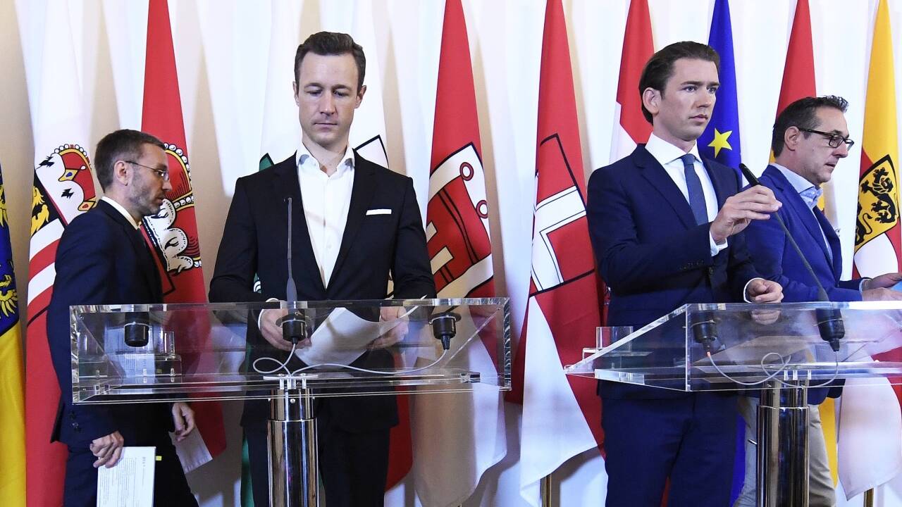 Kanzleramtsminister Gernot Blümel (ÖVP), Bundeskanzler Sebastian Kurz (ÖVP), Vizekanzler Heinz-Christian Strache (FPÖ) und Inneminister Herbert Kickl (FPÖ). 