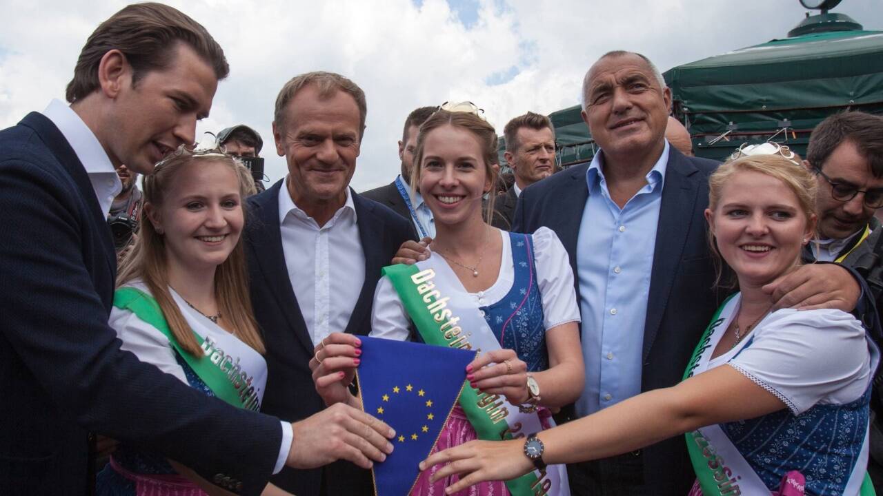 Übergabe des EU-Ratsvorsitzes an Österreich in Schladming. 