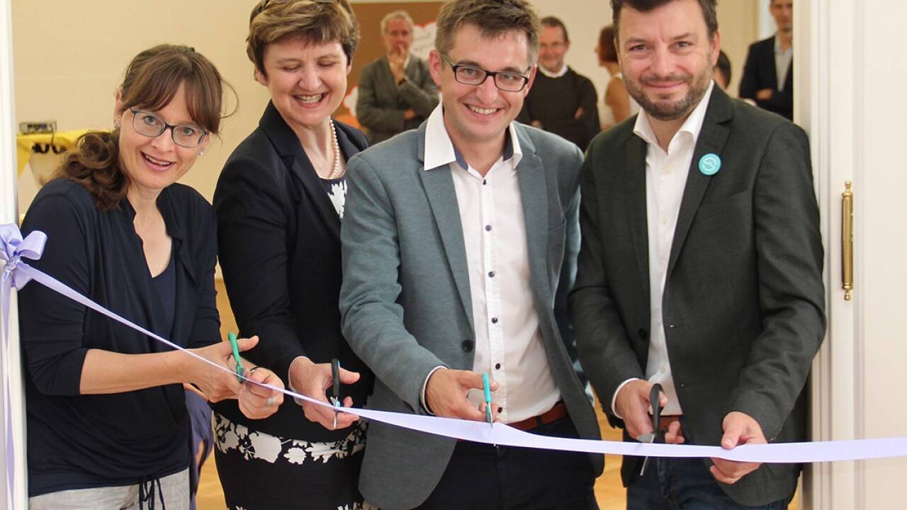Martina Berthold (Landesrätin a. D.), Lucia Greiner (Leiterin Seelsorgeamt der Erzdiözese Salzburg), Dominik Elmer (Referatsleiter Stadtpastoral) und Lorenz Maschke (Start-up Salzburg). 
