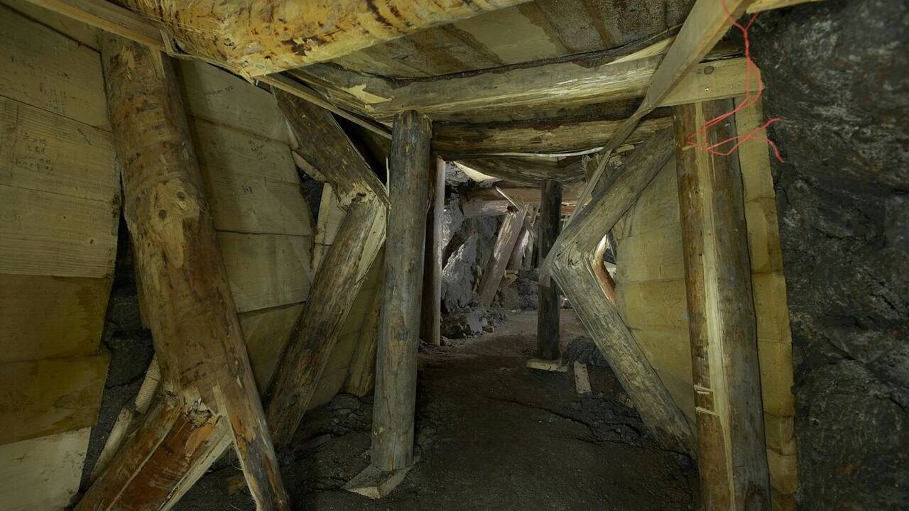 Der Zugang zur Fundstelle Enderwerk vor der Sanierung. Die Fundstelle liegt in der Nische an der linken Stollenwand. 