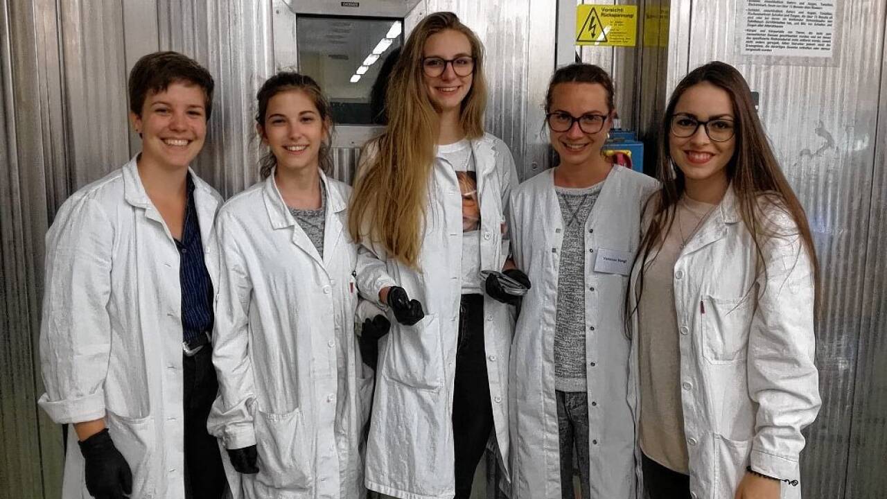 Genau untersuchen können Laura, Magdalena, Amelie, Vanessa und Ute (v. l.) die Tierpräparate im „Knochenarchiv“.  