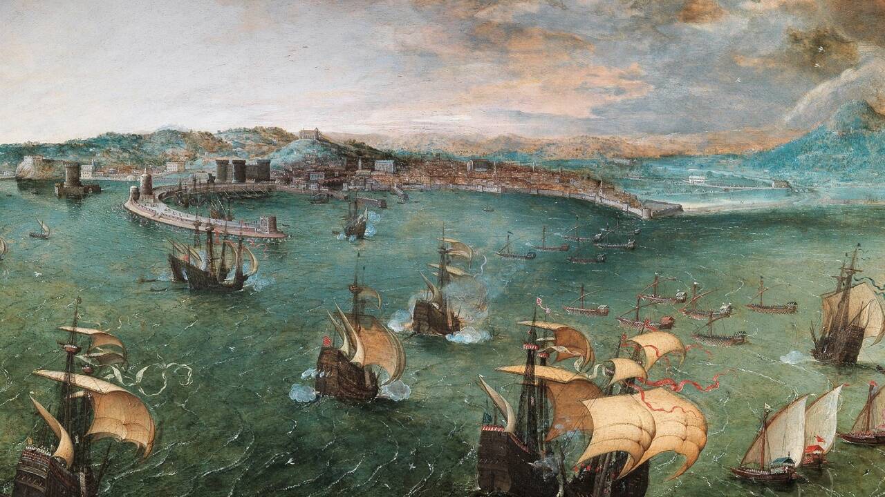 Pieter Bruegel d. Ä. (um 1525/30 vermutlich in Breugel oder Antwerpen ‒ 1569 Brüssel)<br>Der Hafen von Neapel Um 1563.   Pieter Bruegel d. Ä. (um 1525/30 vermutlich in Breugel oder Antwerpen ‒ 1569 Brüssel)<br>Der Hafen von Neapel Um 1563.